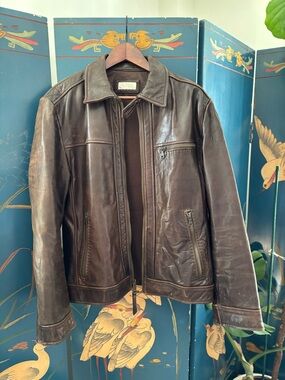 Barneys New York Dark Brown Leather Bomber Jacket